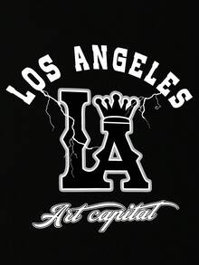 Tween Boy LA Print Crew Neck T-Shirts Summer Boy's Casual Tee Soft Tops - Black - View 3