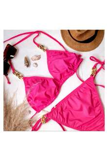 Biquini com corrente PLUS SIZE Feminino Brasileiro detalhes em corrente - Pink - Visão 4