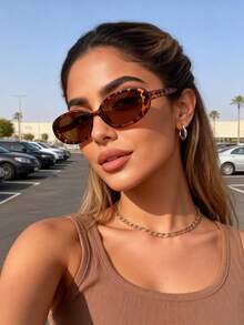 1pc Women's Fashionable Oval Frame Fashion Glasses, Classic Style Suitable For Daily Life And Summer Travel - 1pc trà đậu phụ khung - Xem 4