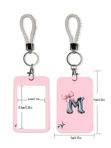 1pc ABS Letter M Pattern Fashion Personalized Cartoon Pull-Push Card Holder Keychain Bag Pendant, Student Wristband Card Holder, Ladies Wristband Card Holder, ID Bus Protection Case, Student Campus Card Protection Case - D - View 3