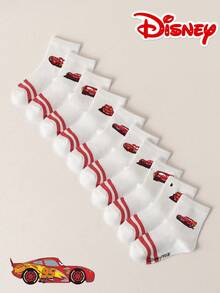 Disney 5双装儿童提花中筒袜，汽车图案，运动黑白双条纹，可爱独特的卡通设计，时尚休闲舒适透气，红色双条纹学生袜，适合日常穿着、返校和节日礼物，袜子 - 彩色 - 查看 5