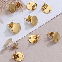 10Pcs Gold Stainless Steel Round Ear Studs For DIY Earring Base Jewelry Making With Holes Pendant Earring Accessories - Earrings - View 4