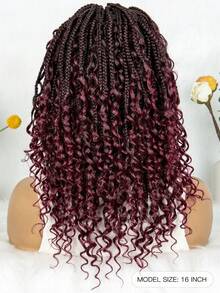 More Beautiful Full Lace Knotless Braided Wig With Curly Ends – 180% Density Handmade Synthetic Lace Front Wig For Women - #1B/99J - Xem 5