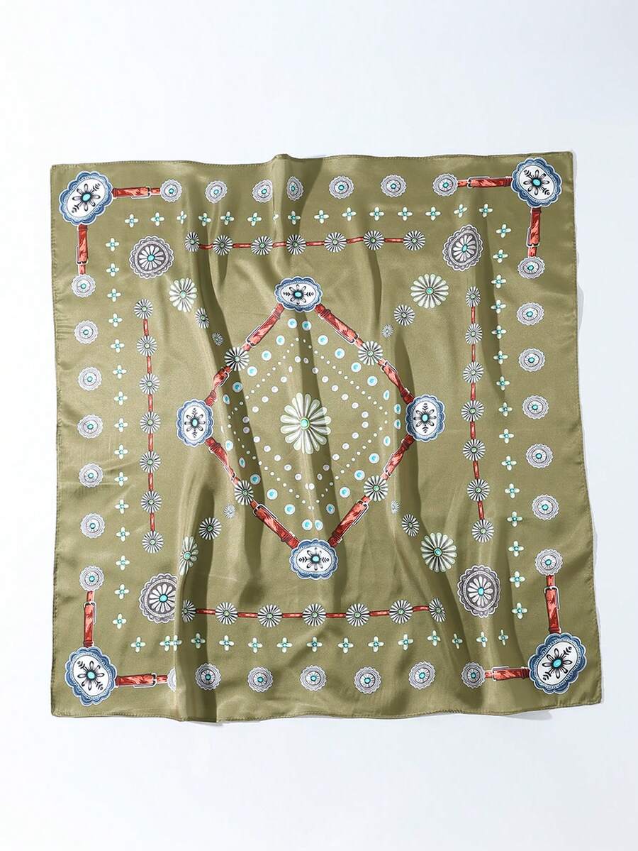 1条女士时尚西部风图案波西米亚风格围巾 - 多功能女士配饰围巾，涤纶材质，适合日常时尚搭配 - 綠色 - 查看 1