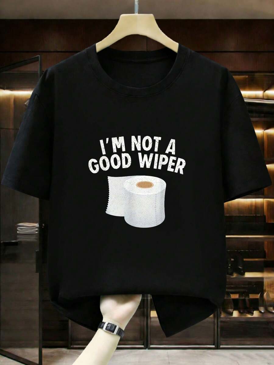 Funny Aggressive Humor-Shirt.I'Not A Good Wiper.Cotton Short Sleeves.Comfortable Fit.Everyday Cotton Black Unisex-Shirt Graphic Tees Couple Outfits Streetwear-Shirt Him/Her - 黑色 - 查看 1