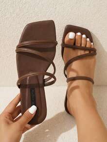 planare Women's Fashion Casual Vacation Style Square Toe Floral Print Slip-On Comfortable Summer Black Flat Sandals (Irregular Pattern) - Coffee Brown - View 2