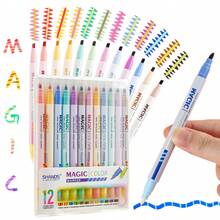 6-12 Colors Student Eye-Protecting Double-Headed Fluorescent Highlighter Pens & DIY Holiday Cards, Easy To Write, Vibrant Colors, Back To School Essential Highlighter Set - Sets - View 12