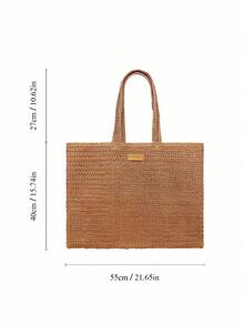 Burberry 材质时尚棕色草编包，女神范儿拉菲草手提包，新款大容量化妆包。 - 焦糖色 - 查看 2