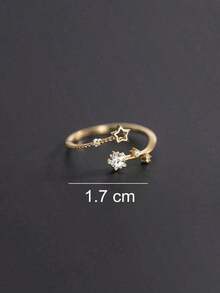 Rhinestone Star Decor Cuff Ring - Yellow Gold - View 5