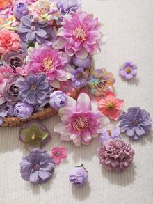 50pcs Purple Artificial Flower Heads, Assorted Sizes, Daisy Flowers, Suitable For Wedding Crafts, Home Decor, Party Decoration - Purple - View 3