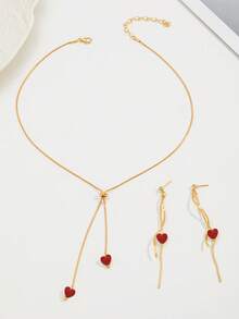 3pcs Minimalist Elegant Heart Necklace & Earrings Set, Versatile Fashion Jewelry For Valentine's Day, Party, Daily Wear - Multicolor - View 10