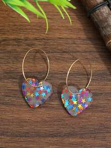 1对时尚女士可爱彩色星星亮片亚克力心形耳环，情人节 - 彩色 - 查看 3