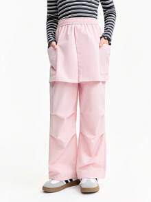 Annil Children's Girls' Pants - Two-Piece Skirt Pants For Autumn And Summer, Straight-Leg, Pink, Breathable, Parachute-Style Long Pants - Peach Blossom Pink - View 1