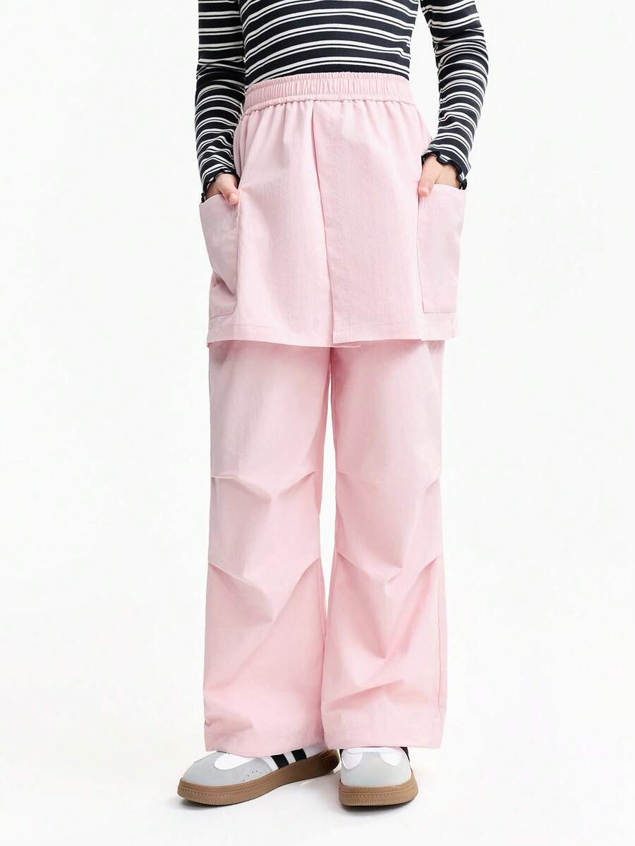 Annil Children's Girls' Pants - Two-Piece Skirt Pants For Autumn And Summer, Straight-Leg, Pink, Breathable, Parachute-Style Long Pants - Peach Blossom Pink - View 1