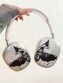 1 Pair Dark Ink Wash Butterfly TPU Headphone Case, Stylish Premium Clear Soft Cover, Compatible With Airpodsmax/Airpodsmax2 Earpads - Black and Purple - View 1