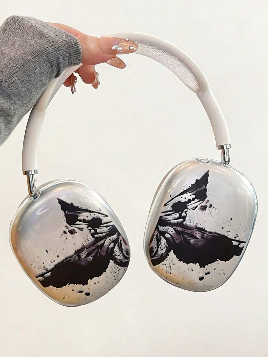 1 Pair Dark Ink Wash Butterfly TPU Headphone Case, Stylish Premium Clear Soft Cover, Compatible With Airpodsmax/Airpodsmax2 Earpads - Black and Purple - View 1