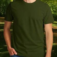 Camiseta Vermelha Lisa Básica De Algodão Estilo E Conforto Unissex - Verde Militar - Visão 4
