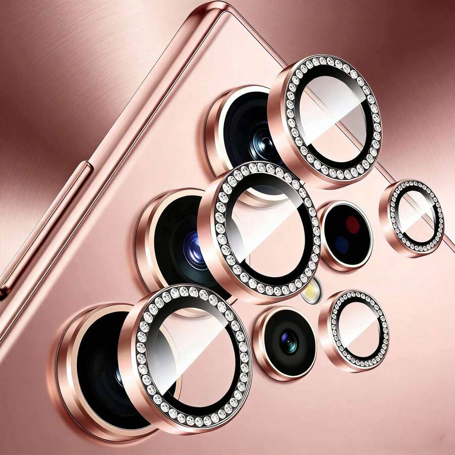 适用于三星 Galaxy S26 S26Plus S26Ultra S25FE 的钻石相机玻璃金属闪光镜头盖 - 粉色 - 查看 1