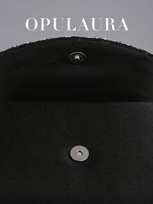 OpulAura 秋冬假日褶皱迷你手拿包。闪耀迷人的水钻装饰，优雅时尚的信封式手提包，专为女性设计，适合派对、婚礼、晚宴和聚会等场合。是参加派对、婚礼、毕业典礼和正式晚宴/活动的女性的理想之选和最佳礼物。 - 黑色 - 查看 7