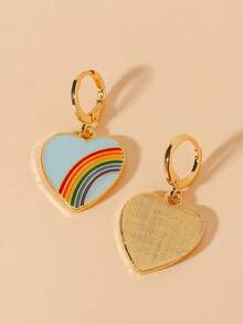 1 par de pendientes colgantes con efecto arcoíris de corazón de aleación, pendientes para parejas/mujeres, regalo para vacaciones y uso diario - Pendientes de aleación con forma de corazón y gota de aceite - Ver 6