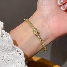 Women's Circular Bracelet In 925 Sterling Silver, Set With Cubic Zirconia And Plated In 18K Gold. - Vàng - Xem 2