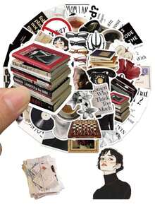 50张艺术博物馆文学少女贴纸，美观励志贴纸，适合成人、青少年，可用于手机、笔记本电脑、水瓶、日记本等，INS风格贴纸，可用于日记、计划本和剪贴簿，派对礼品，生日礼物 - 卡其色 - 查看 7