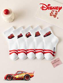 Disney 5双装儿童提花中筒袜，汽车图案，运动黑白双条纹，可爱独特的卡通设计，时尚休闲舒适透气，红色双条纹学生袜，适合日常穿着、返校和节日礼物，袜子 - 彩色 - 查看 15