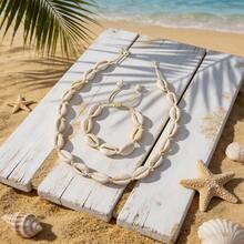 2pcs/Set Bohemian Ocean Shell Decor Necklace And Bracelet Set, Handmade Jewelry For Women, Perfect For Vacation, Gifts For Friends - Beige - View 5