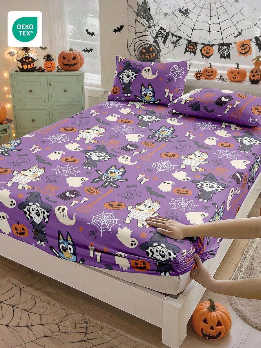 Bluey Ga trải giường in kỹ thuật số chủ đề Halloween , Bộ đồ giường , Tấm bảo vệ nệm, Ga phủ giường, Ga bọc nệm, Vải dệt gia dụng thoải mái, Tấm bảo vệ nệm thoáng khí chống xù lông, Mềm mại và thân thiện với da, Ga trải giường họa tiết hoạt hình  cho bữa tiệc Halloween, Trang trí nhà cửa chủ đề - Nhiều màu - Xem 1