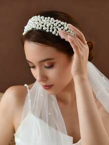1pc Pearl Decor Bridal Veil, Can Be Used As Waistband, Cute & Elegant, Suitable For Women's Daily Dress, Attending Events, Parties, Balls - Milky - View 5