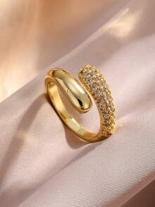 rakol Fashionable Minimalist Cubic Zirconia Micro-Inlaid Copper Plated 18K Gold Rupert's Tear Open Ring - Ring - View 7