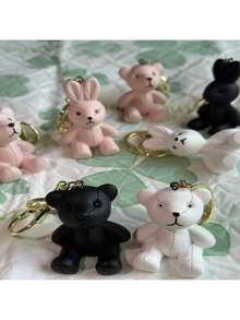 2个可爱小熊和小兔子树脂钥匙扣吊坠，送给朋友、女朋友、情侣的礼物，适合情人节、派对、生日等场合。 - 2pcs - 查看 2