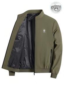 Alpha Camp Men's Casual Outdoor Jacket, Lightweight Bomber Jacket, Solid Color Gentleman Style With Pockets, Spring/Autumn Sports - Olive Green - View 1