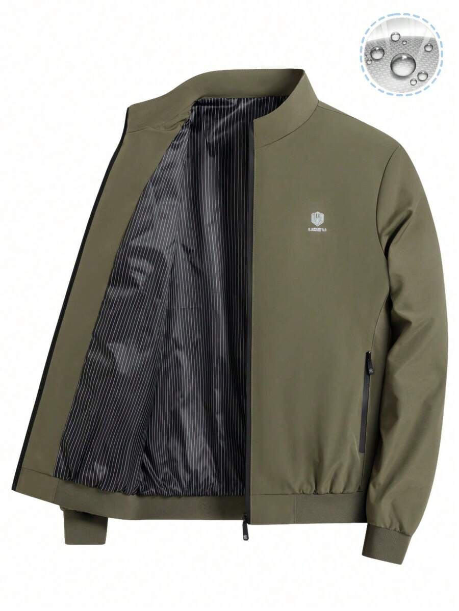 Alpha Camp Men's Casual Outdoor Jacket, Lightweight Bomber Jacket, Solid Color Gentleman Style With Pockets, Spring/Autumn Sports - Olive Green - View 1