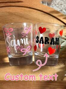 1pc Personalized Wedding Shot Glass, Engraved Party Cup, 2oz Mini Shot Glass, Wedding Favor, Valentine's Day Shot Glass, Pink Bow Heart Shot Glass, Unique Celebration Glassware, Customized Party Shot Glass, Engraved Wedding Gift, Birthday Party - Multicolor - View 1