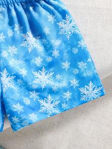 2pcs Disney Frozen Elsa Princess Print Short Sleeve T-Shirt & Shorts Set For Girls, Summer Children Fashion Cute Cartoon Round Neck Knit Top With All-Over Snowflake Print, Elastic Waist Casual Vacation Outfit - Màu xanh lam - Xem 6