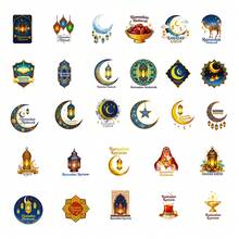 56张斋月贴纸，月亮骆驼图案，节日贴纸，可用于日记本、剪贴簿、水瓶、行李箱、吉他、手提箱、派对装饰、礼品包装，乙烯基防水贴纸，适合青少年和成人 - 齋戒月 - 查看 7