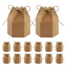 50个/包（50个牛皮纸盒+50根麻绳）六边形牛皮纸盒，适用于包装糖果、巧克力、饼干、派对小礼物、节日、生日、婚礼礼品等。 - 彩色 - 查看 4