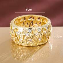 1pc Countryside Leaf Hollow Design Cubic Zirconia Inlaid Women Wide Band Ring - Multicolor - View 10