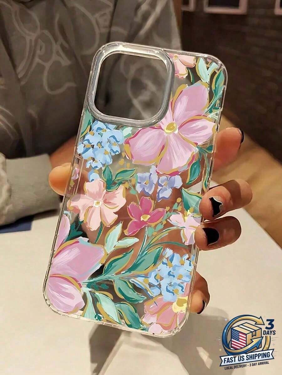 [3-Day Delivery]Flower 1pc Shock-Absorbing Transparent Floral Leaf Design Phone Case, Vivid Pink Orchid Pattern, Compatible With IPhone 17 16 Pro Max, 15/14 Plus, 13/12/11 And Series Waterproof Anti-Fall Scratch Resistant - 款式2(1pc) - 查看 1