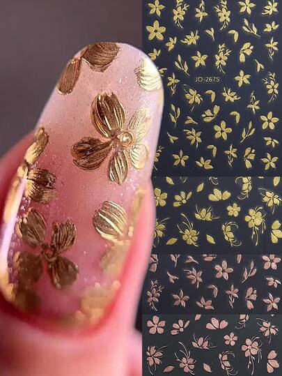4/2pcs Floral Nail Stickers - Gold And Rose Gold Petal And Leaf Nail Art Designs - Cute And Charming Spring/Summer Nail Art Decorations, Self-Adhesive Nail Stickers, DIY Nail Art Salon Accessories, Nail Supplies Nails
