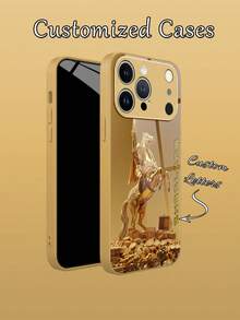 1pc Customized Name, Golden Knight Design, TPU Soft Edge + Tempered Glass Back Phone Case Compatible With Samsung S24 Ultra/S25 Ultra And Apple 17 Pro Max/16 Pro Max/15 Pro/14 Plus/13 Pro/12 Pro Max/11/Xs Max/8/7/6 Plus Smartphone Accessories - Gold - View 6