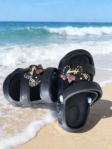 一双夏季儿童鞋，二合一设计，凉鞋拖鞋两用，方便学生穿脱，简约风格 - 黑色 - 查看 3