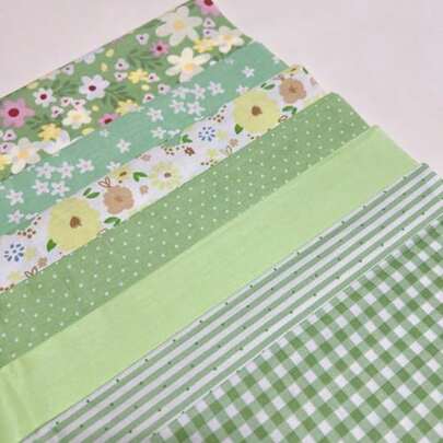 7Pcs 20 X 20 Cotton Fabric DIY Making Supplies Quilting Patchwork Fabric Fat Quarter Bundles DIY For Quilting Cotton Patchwork Cushions Green Flowers Mix 20 X 20