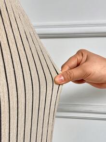 Amarilo Striped Sleeveless Design With 3 Fashionable Buttons, Connected Waist Jumpsuit, Daily Elegant And Stylish Look, Latest Spring And Summer Women's Jumpsuit - Apricot - View 7