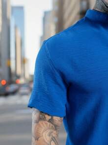Men's Short-Sleeve Mandarin Collar Dress Shirt – Premium Quality, Perfect Fit, Lightweight And Cool Fabric, Easy To Iron, Stylish Summer - 霧霾藍 - 查看 3