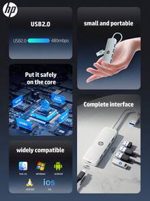 HP 四合一 USB 集线器，带 Type-C 充电适配器，兼容苹果笔记本电脑，支持 4K 投影和 PD 快充，提供黑色、白色、米色和银色四种颜色可选。 - 一拖四拓展塢 - 查看 7