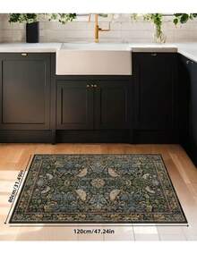 1pc Luxurious Fluffy Soft Bohemian Vintage Bird Pattern Area Rug, Non-Slip Washable, Velvet Surface + TPR Backing, Suitable For Living Room, Bedroom, Hallway, Elegant Persian Palace Design With Baroque Elements, Indoor Mat | Non-Slip Bottom - Army Green - View 5