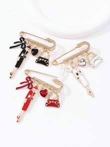 1件优雅女士金属心形、蝴蝶结、水滴形胸针，百搭包包/服装配饰 - 彩色 - 查看 2