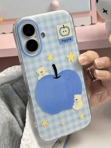 1 件卡通格子蓝色苹果图案硅胶保护壳，可爱时尚，个性十足，兼容 17/ 17 Pro Max/ 16 Pro Max/ 15 Pro/ 14/ 13/12/11，适合作为情人节/生日/母亲节礼物送给家人/朋友/姐妹/女友。 - 淺藍色 - 查看 4
